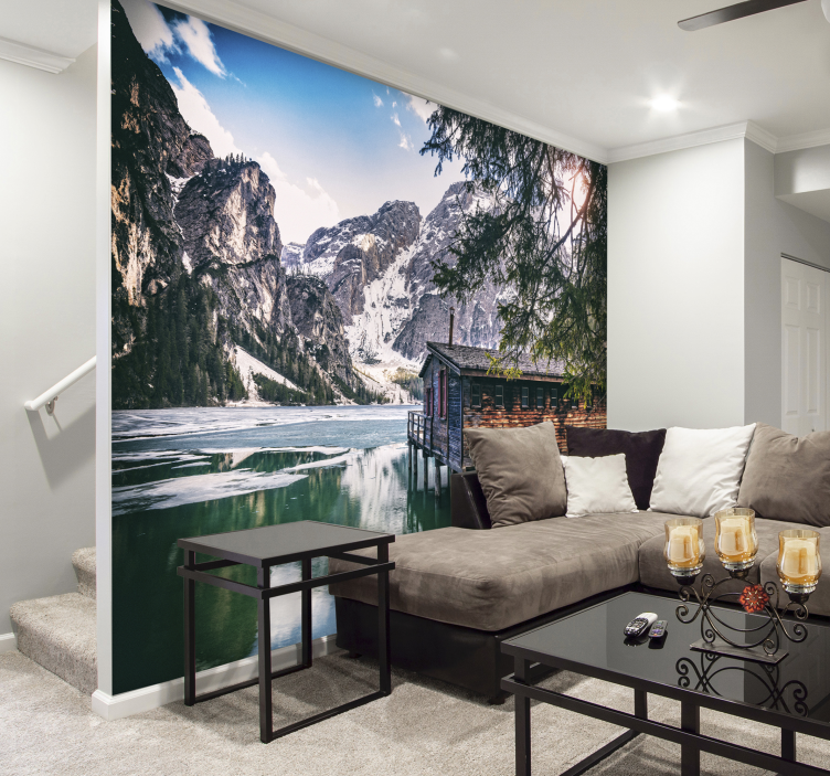 Braies lake Mountain wall mural - TenStickers