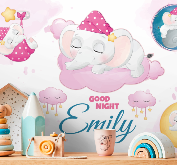 Childrens wall mural sleeping elephants in clouds - TenStickers