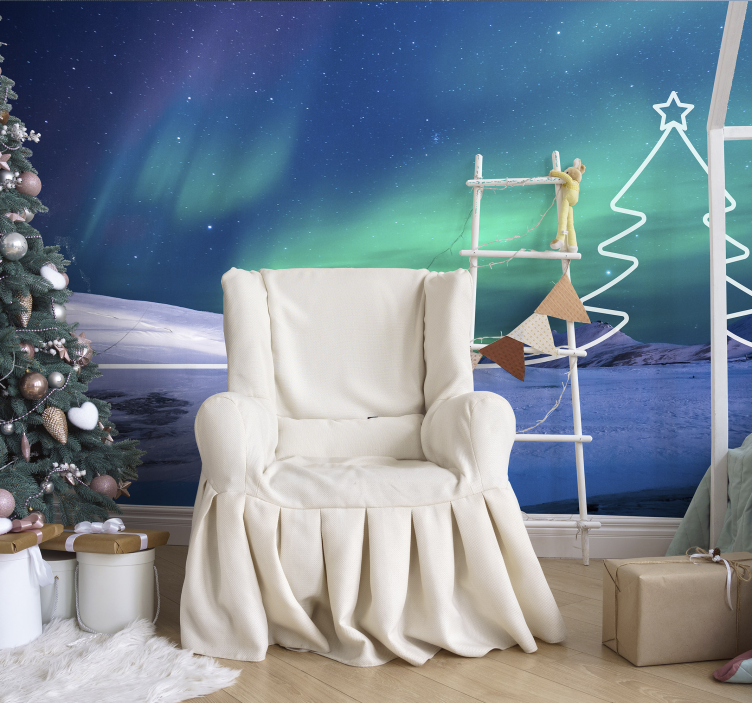 Christmas wall mural northern lights display - TenStickers