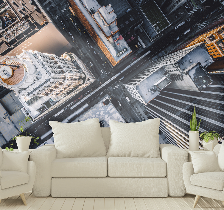 City wall mural aerial cityscape view - TenStickers