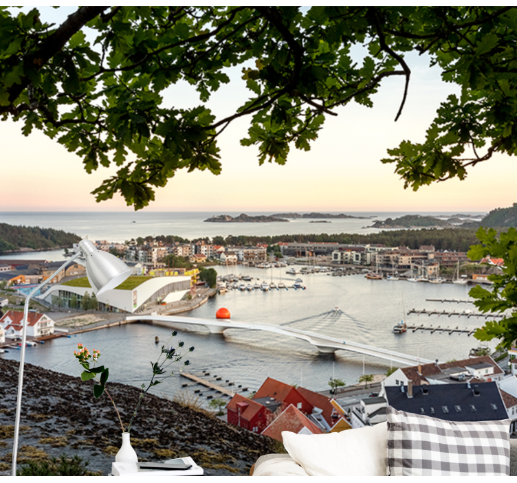 City wall mural charming coastal view - TenStickers