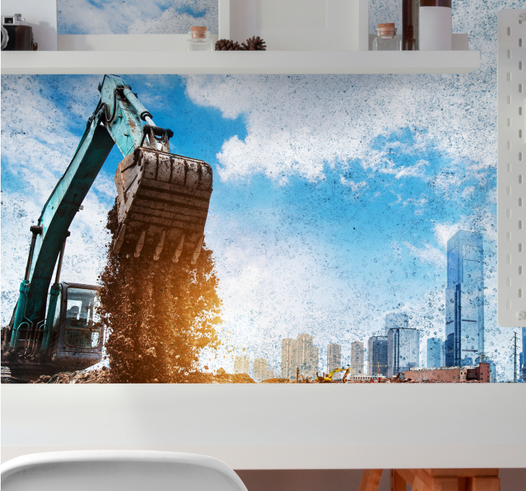 City wall mural construction machine action - TenStickers