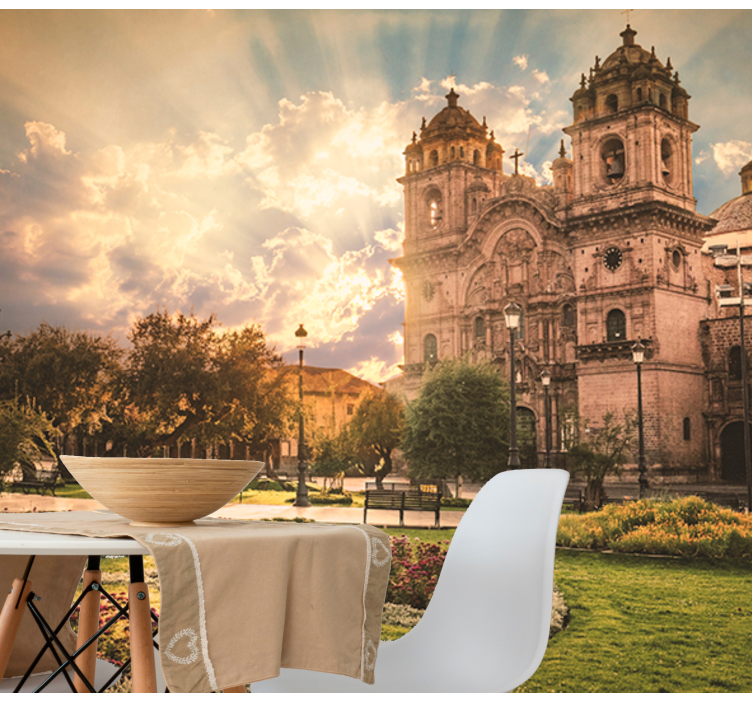 City wall mural cusco cathedral at sunset - TenStickers