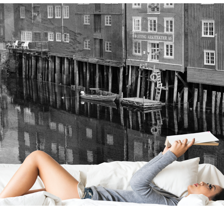 City wall mural historic waterfront reflection - TenStickers