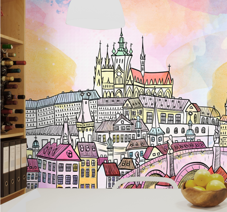 City wall mural prague castle view - TenStickers