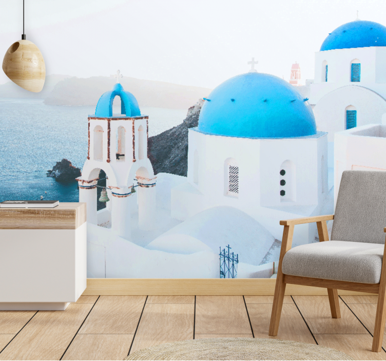 City wall mural santorini seaside views - TenStickers