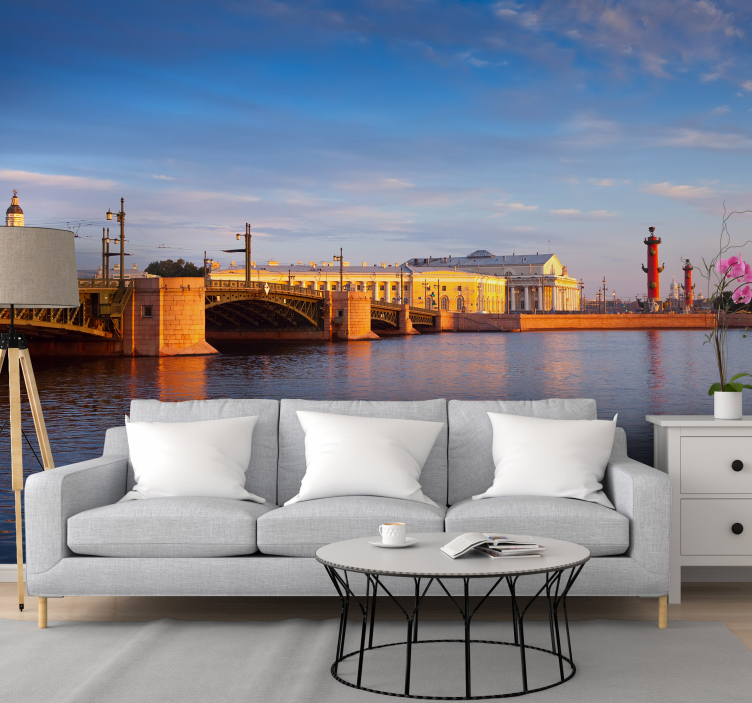 City wall mural st. petersburg bridge sunset - TenStickers