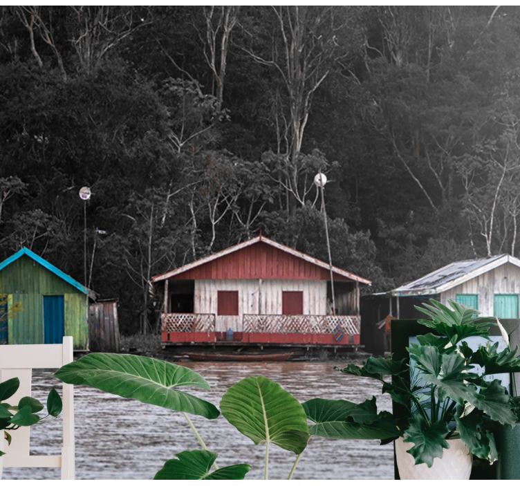 Colorful River Houses landscape wall mural - TenStickers