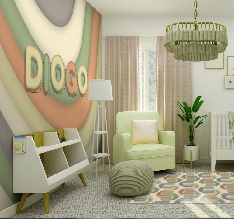 Curved stripes witj name childrens wall mural - TenStickers