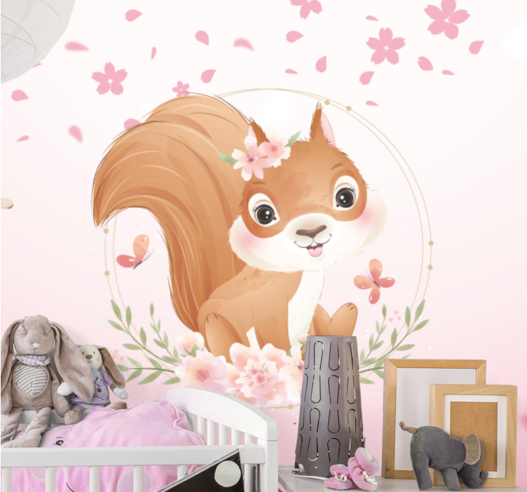 Baby squirrel portrait nursery wall mural - TenStickers