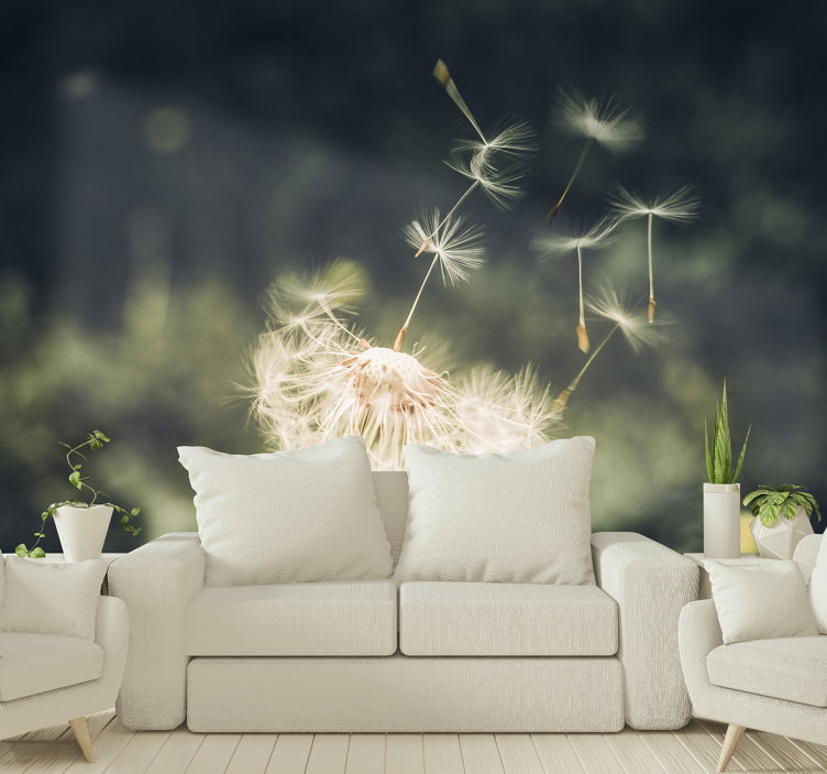 Dandelion seeds in sunlight wall mural - TenStickers