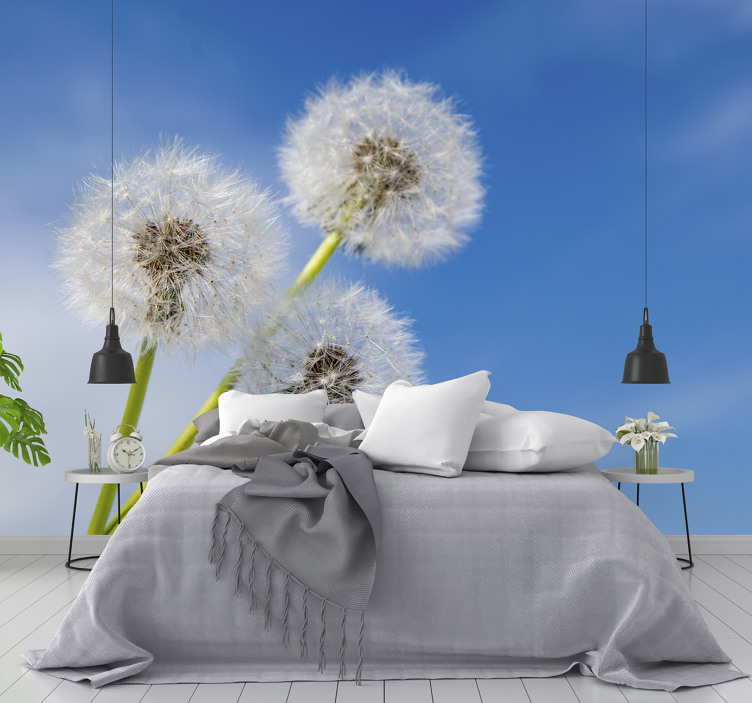 Dandelion wall mural dandelion seeds in the breeze - TenStickers