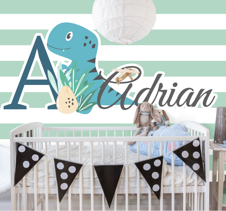 T-Rex with initial and name childrens wall mural - TenStickers