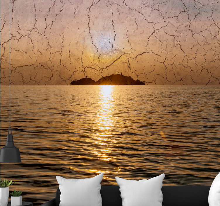 Dusk over the ocean wall mural mountain - TenStickers