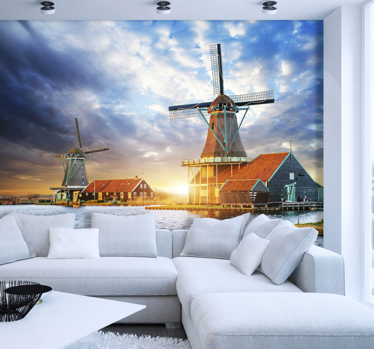 Dutch Windmill Sunset amsterdam wall mural - TenStickers