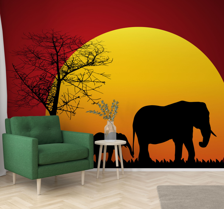 Elephants during Dusk animals wall mural - TenStickers