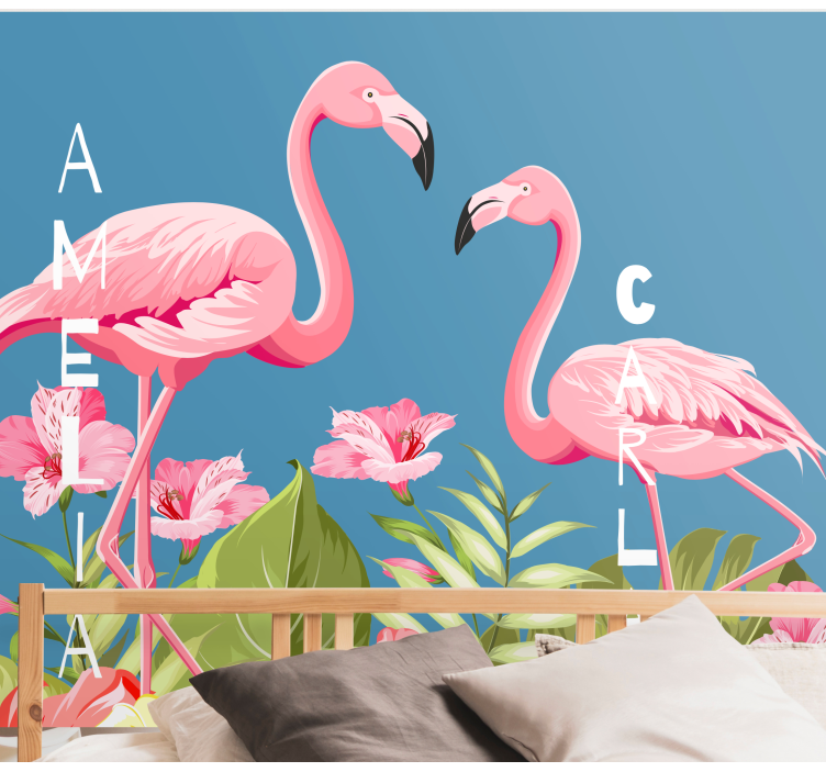 Flamingos and Blooms animals wall mural - TenStickers