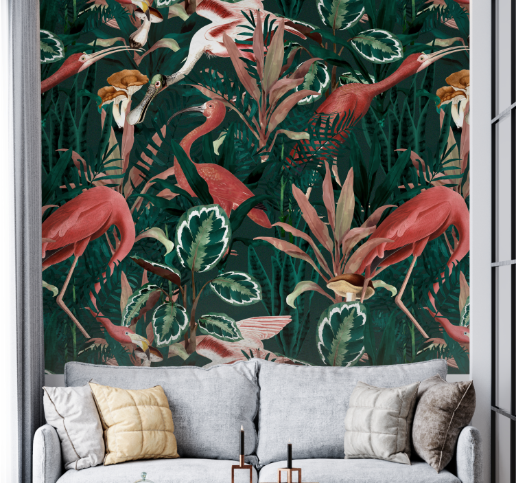 Flamingos in Foliage animals wall mural - TenStickers