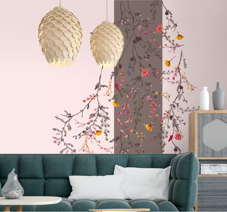 Floral Branch Silhouette flower wall mural - TenStickers
