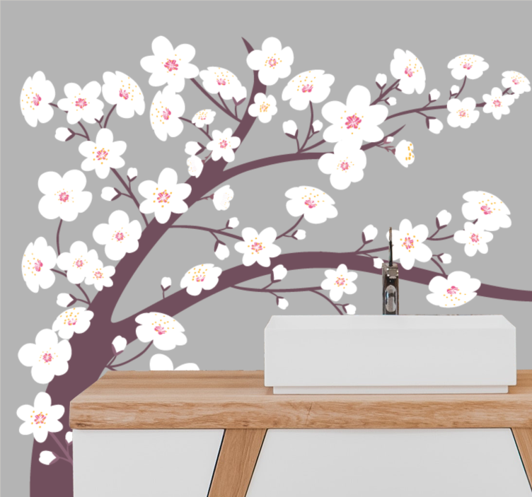 Flower wall mural blooming cherry branch - TenStickers