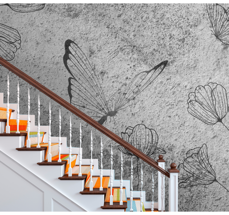 Flower wall mural butterfly and floral design - TenStickers