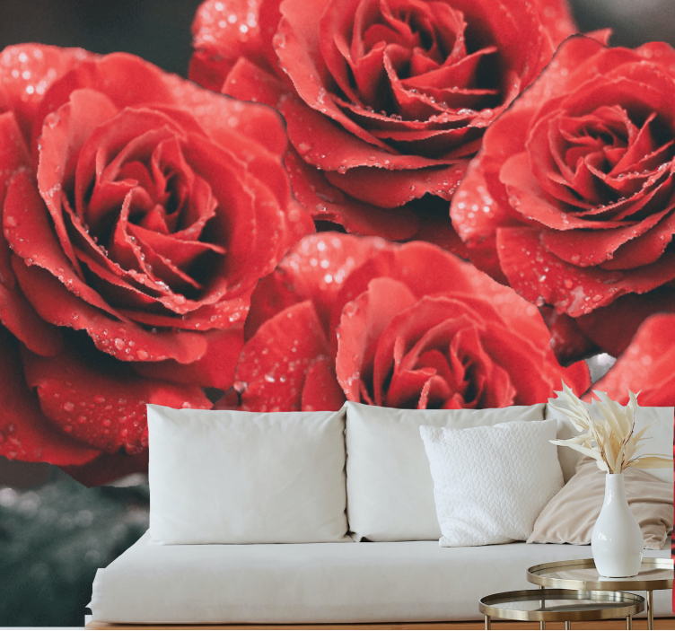 Flower wall mural crimson rose blooms - TenStickers