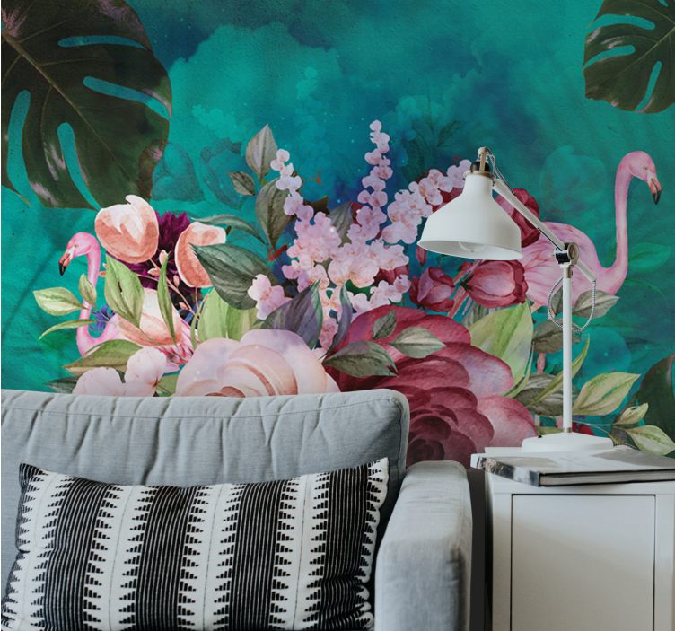 Flower wall mural flamingo floral arrangement - TenStickers
