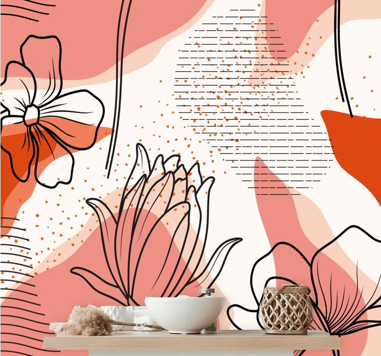 Flower wall mural floral line drawing - TenStickers