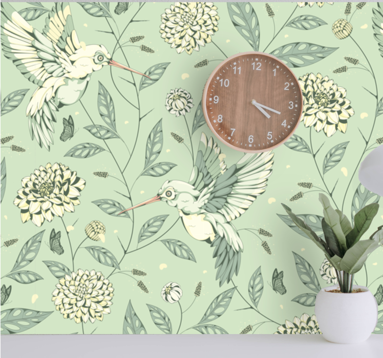 Flower wall mural hummingbirds among flowers - TenStickers