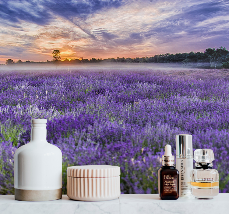 Flower wall mural lavender field at dusk - TenStickers