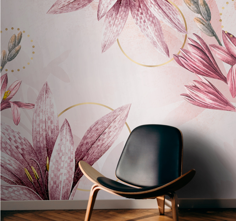 Flower wall mural pink lily blooms - TenStickers