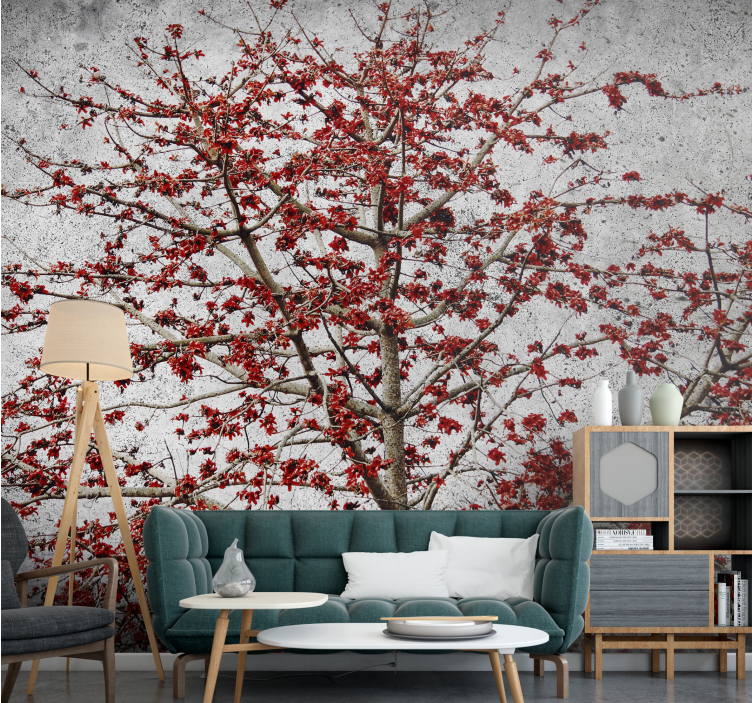 Flower wall mural red blossom tree - TenStickers