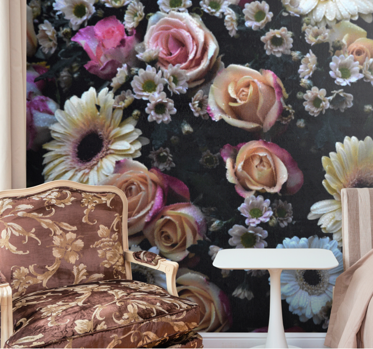 Flower wall mural roses and daisies design - TenStickers