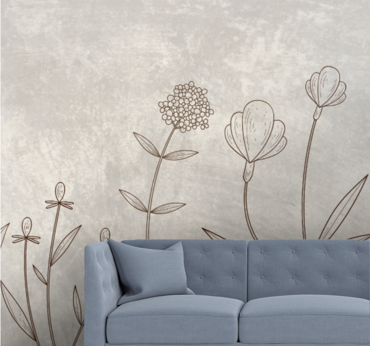 Flower wall mural sketchy floral design - TenStickers