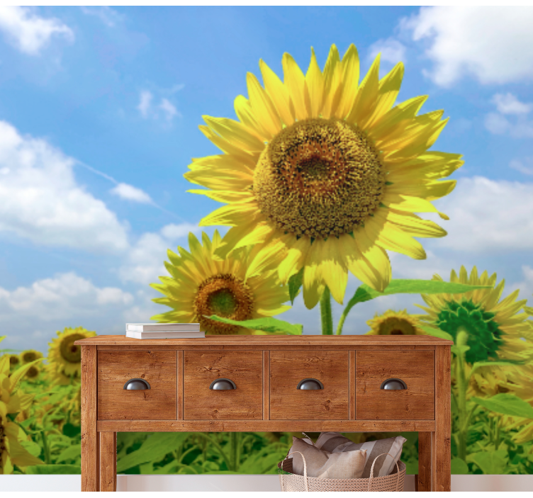 Flower wall mural sunflower field scene - TenStickers
