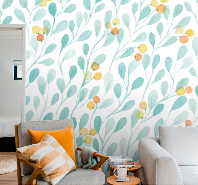Flower wall mural with botanical leaf design - TenStickers