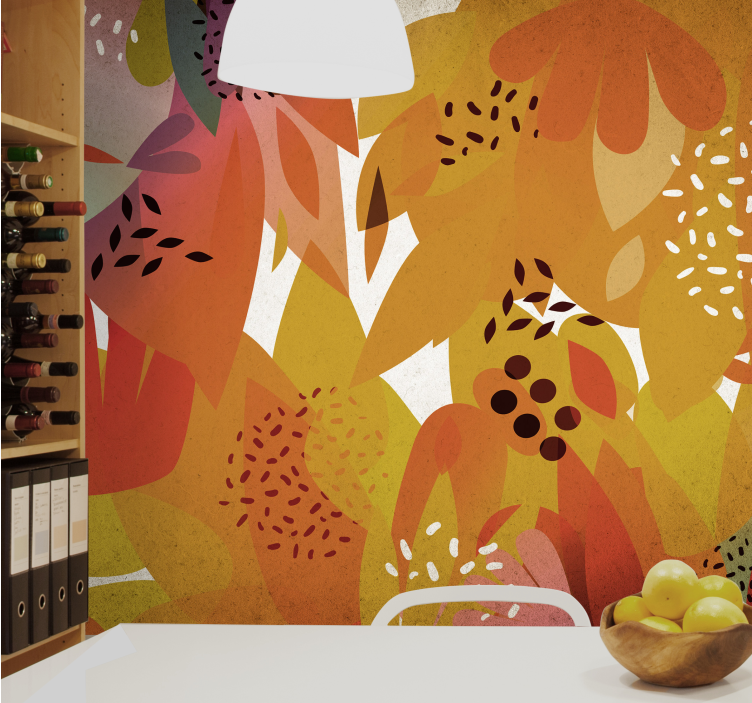 Flower wall mural with lively leaf designs - TenStickers