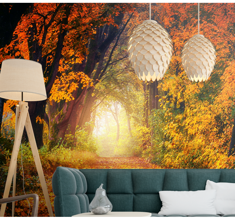 Forest wall mural autumn pathway scene - TenStickers