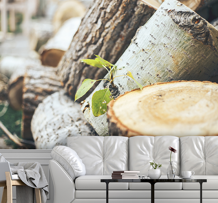 Forest wall mural wood logs arrangement - TenStickers