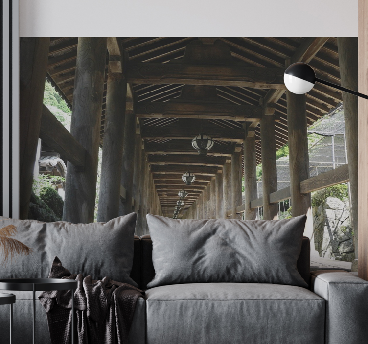 Forest wall mural wooden pathway perspective - TenStickers