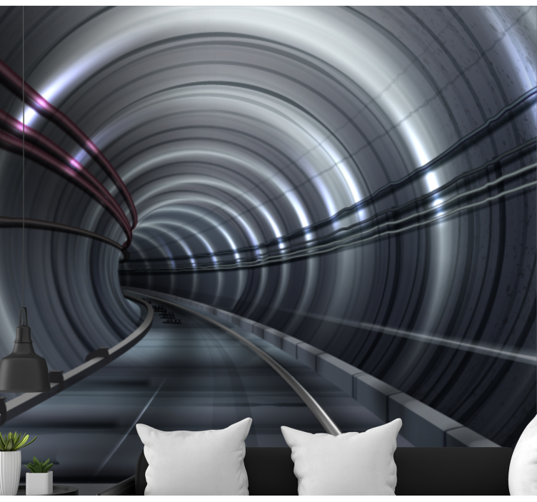 Futuristic subway tunnel wall mural vehicle - TenStickers