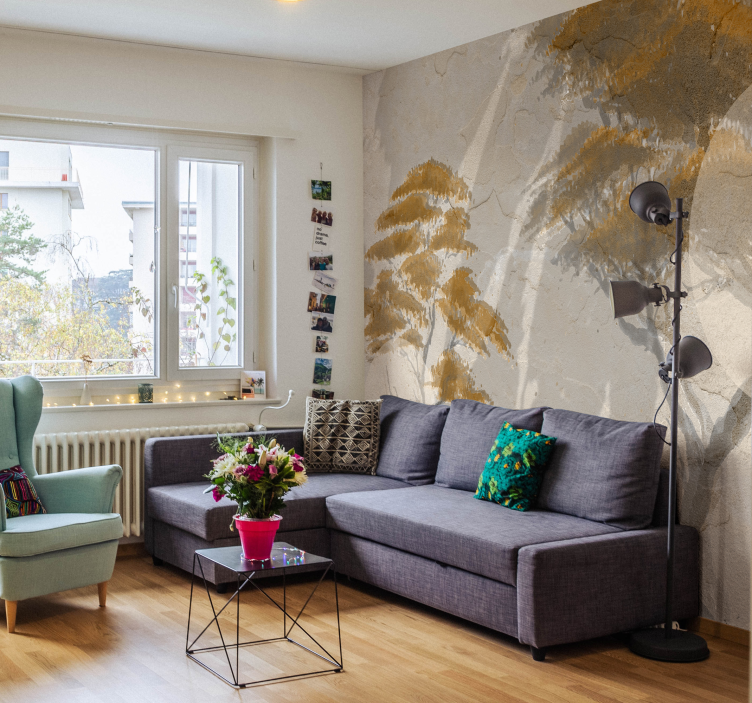 Graceful tree silhouettes living room wall mural - TenStickers