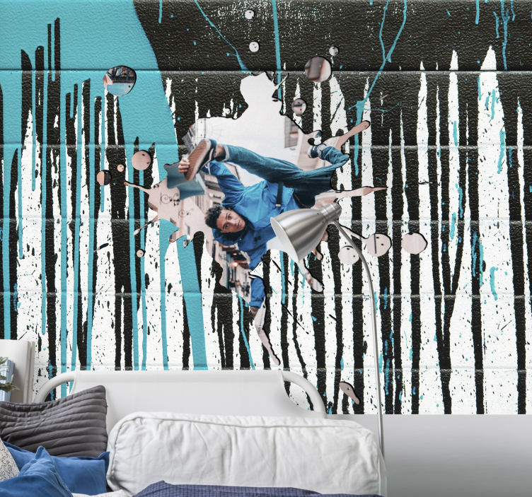 Graffiti wall mural dynamic skateboarder action - TenStickers