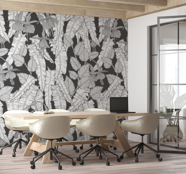 Grey rainforest design office wall mural - TenStickers