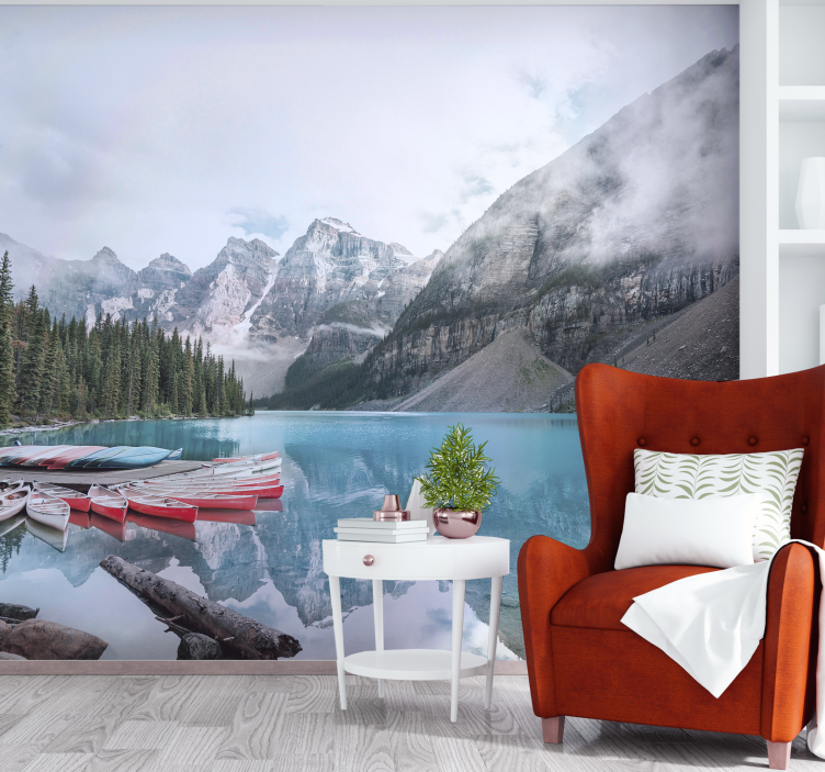 Lakeside Mountain View landscape wall mural - TenStickers