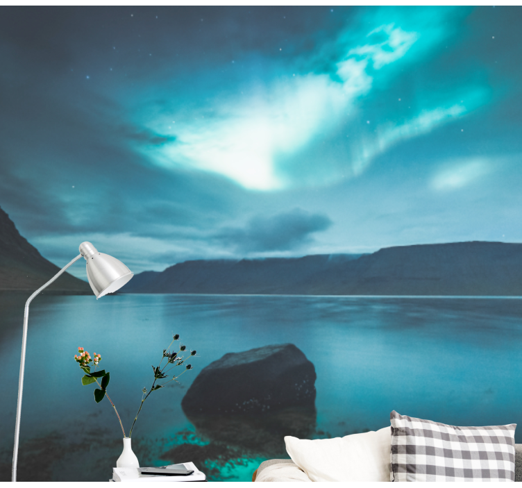 Landscape wall mural aurora over calm lake - TenStickers
