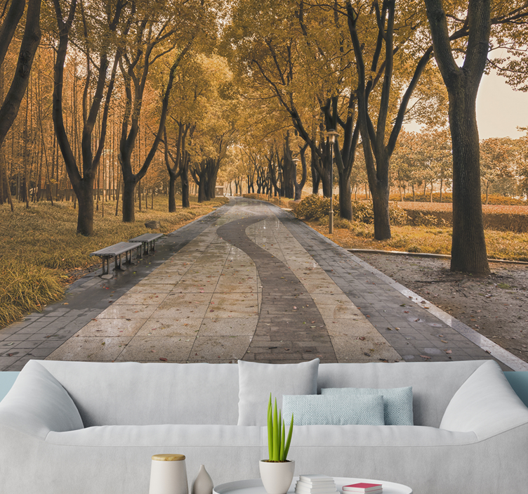 Landscape wall mural autumn tree path - TenStickers
