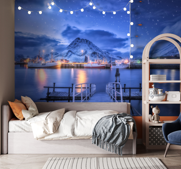 Landscape wall mural mountainous harbor view - TenStickers
