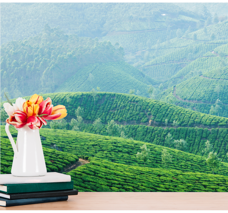 Landscape wall mural tea plantation hills - TenStickers