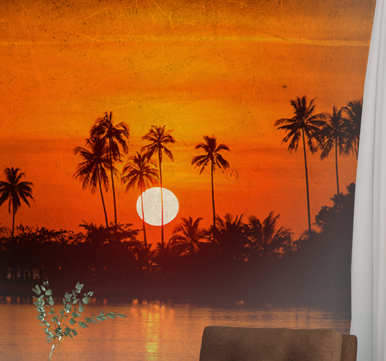 Landscape wall mural tropical sunset scene - TenStickers